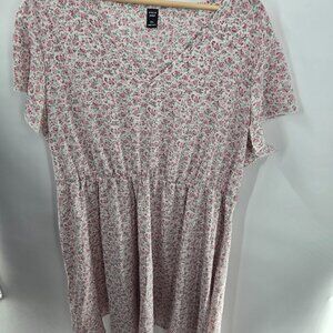 Shein White Pink Floral V-Neck Cottagecore Midi Dress 3XL